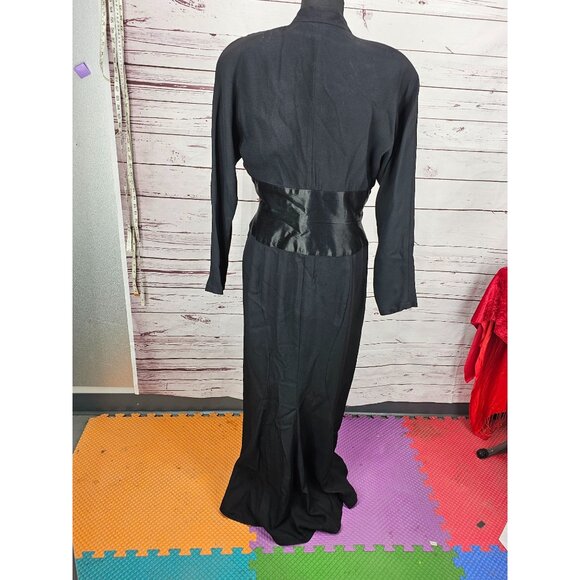 Vintage Cachet Bari Protas Black Dress Beaded Waist Womens Sz M Long Sleeve Gown - Picture 9 of 16